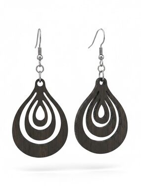Wood Teardrop Dangle Earrings - Black